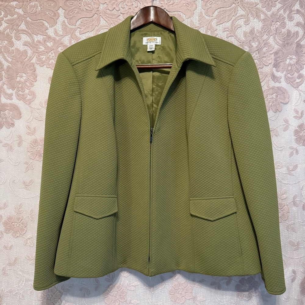 Talbots Jacket Womens Petite 24 Green Zip Front Outerwear winter office wear